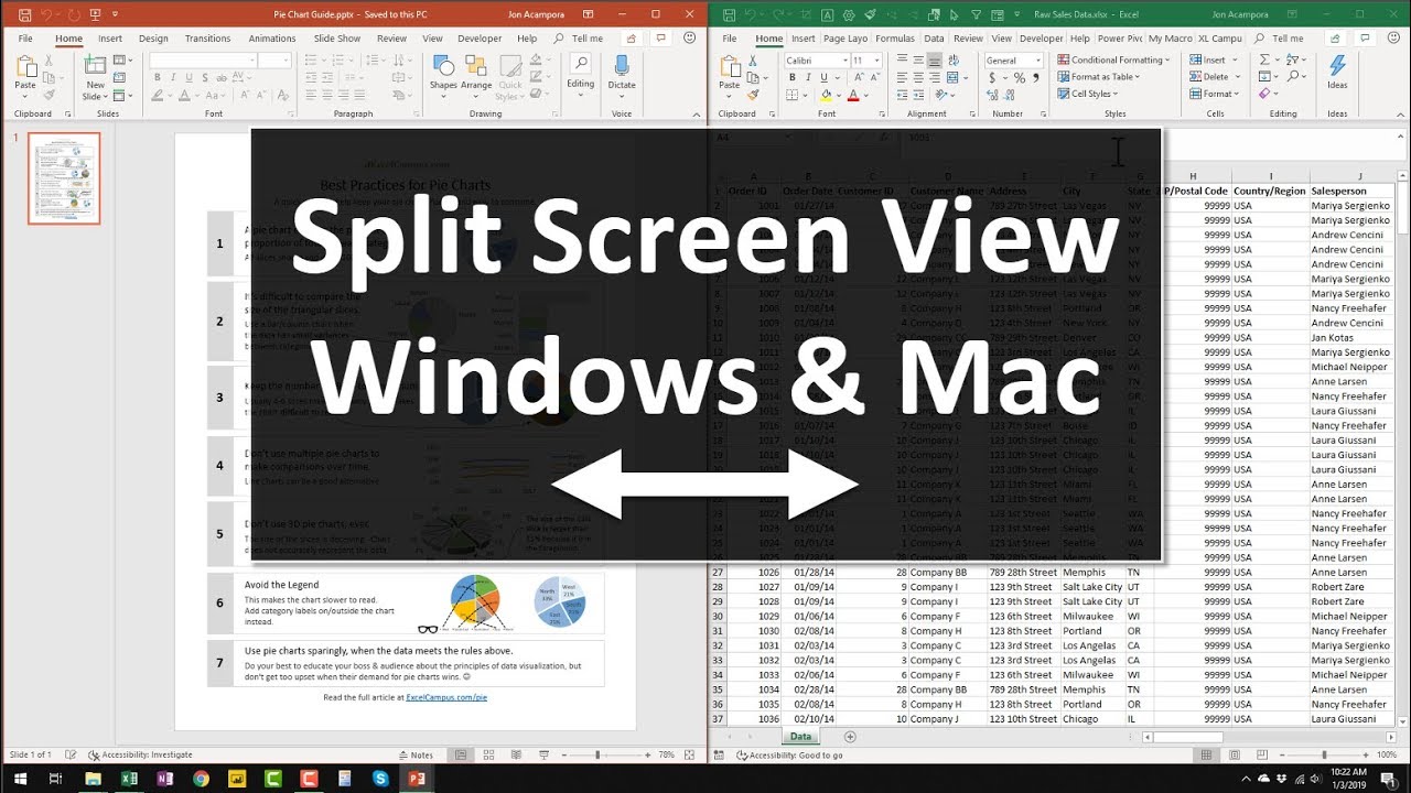 look at 2 different sheets in excel side by side for mac